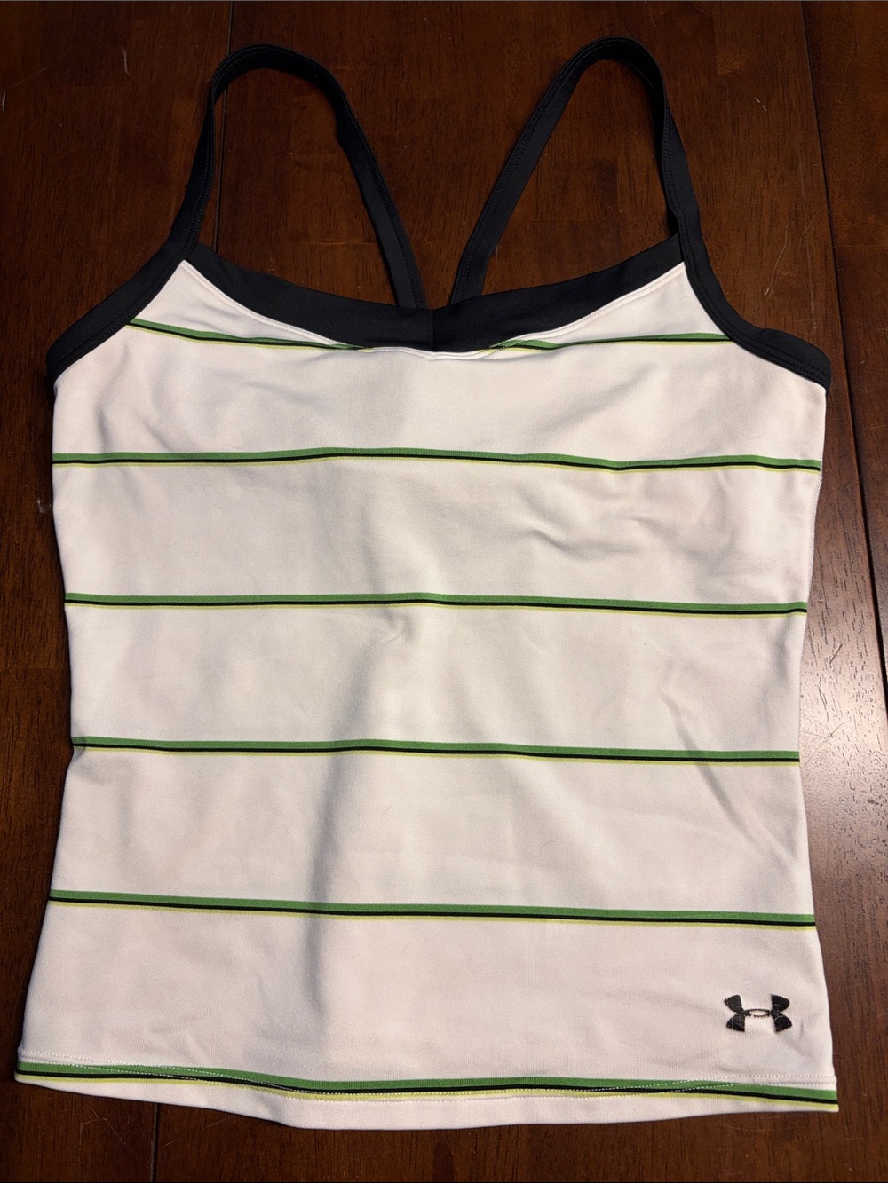 Under Armour White Tank Top with Black Trim and Green Stripes